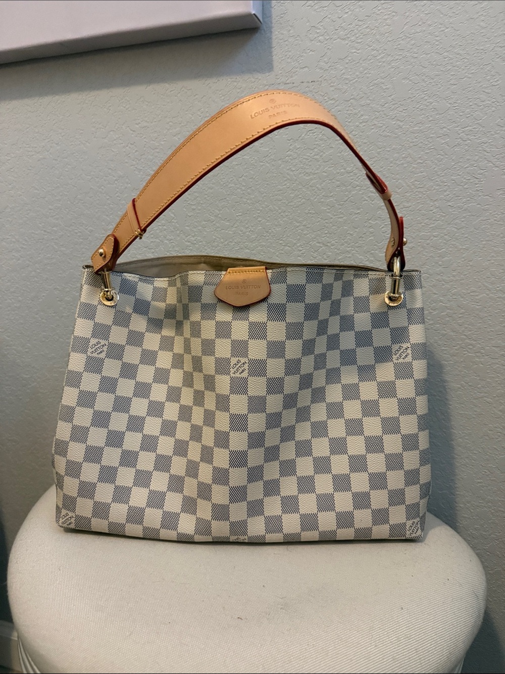Shoulder Bag in Cream and grey  with Gold Hardware